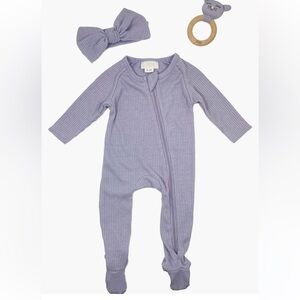 TOBY Footie, Headband & Teether Set in size 6-7 months. Lilac color. Nwt